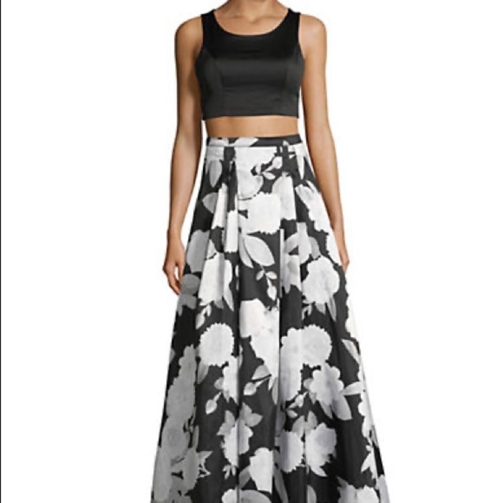 Sequin Hearts Two-Piece Crop Top and Floral Pleated Skirt NEW